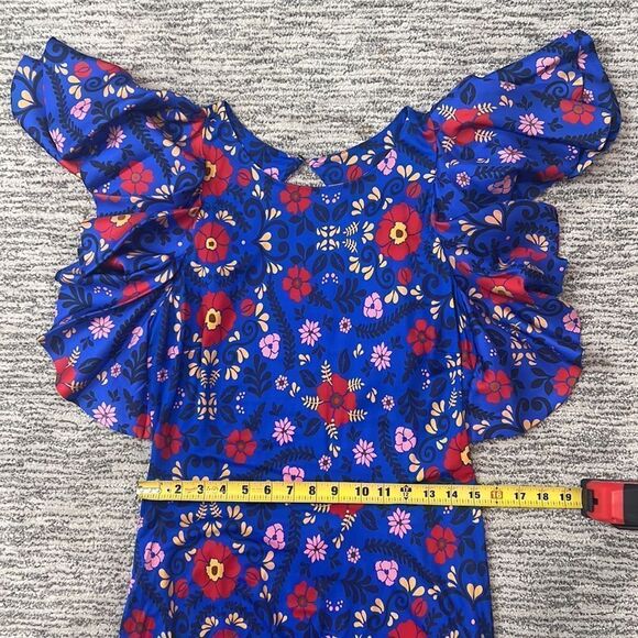 NWT LA Double J Damigella Dress Heckfield in Fluid Jersey Royal Blue Floral XL - Picture 9 of 15